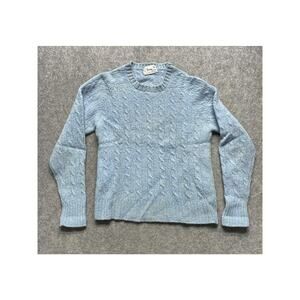 Vintage Deans Of Scotland Sweater Womens Medium Blue Shetland Wool Cable Knit